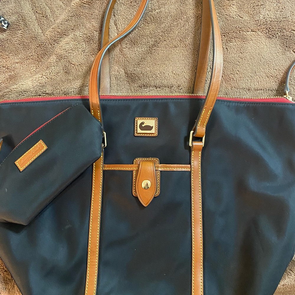 Dooney and Bourke Black and Brown Tote Bag with Pouch